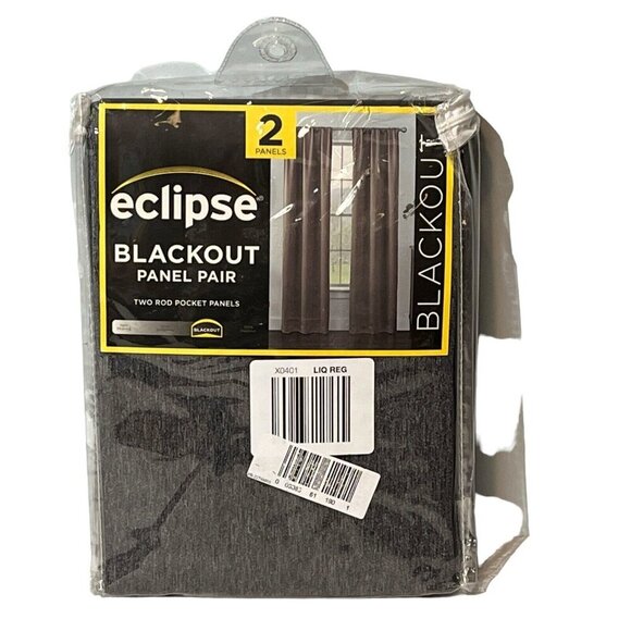 Eclipse Blackout‎ Two Rod Pocket Panels Kerry Solid Black  2- 37"x95" - Picture 5 of 5